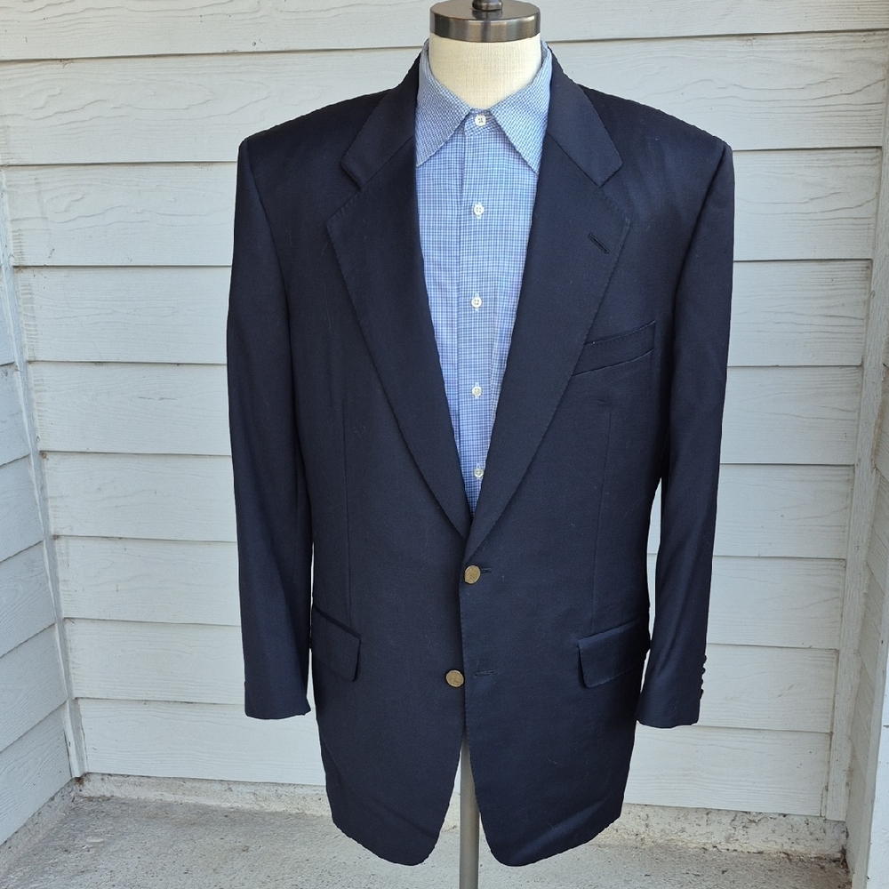 SAMUELSOHN Dark Navy Solid Loro Piana Super‎ 110s Wool Mens Sz 44 L Sport Coat